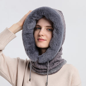 Winter Thick Plush Hat With Scarf Windproof Warm Knit Hats Hooded For 