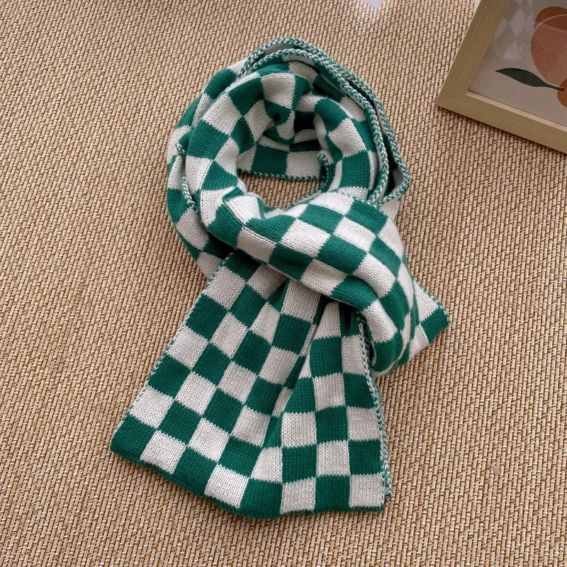 Houndstooth And Wave Pattern Print Scarf Women's Winter Korean Style F