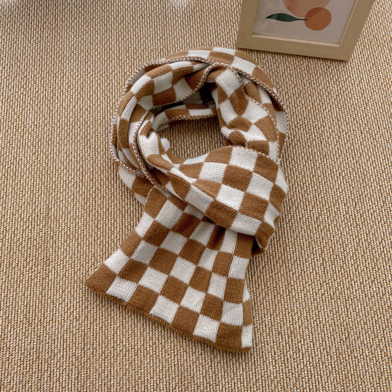 Houndstooth And Wave Pattern Print Scarf Women's Winter Korean Style F