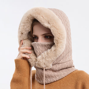 Winter Thick Plush Hat With Scarf Windproof Warm Knit Hats Hooded For 