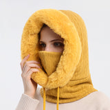 Winter Thick Plush Hat With Scarf Windproof Warm Knit Hats Hooded For 