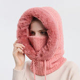 Winter Thick Plush Hat With Scarf Windproof Warm Knit Hats Hooded For 